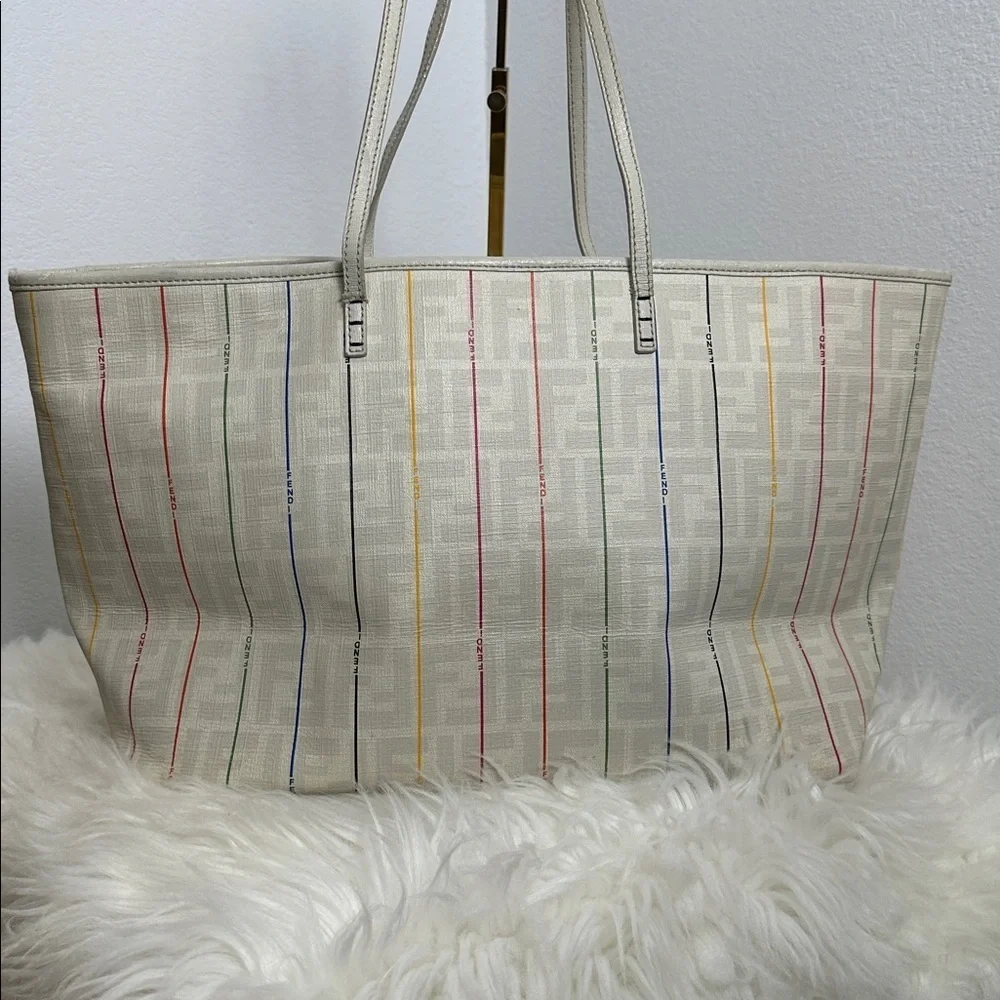 💯Authentic FENDI
Zucca Spalmati Striped Large Roll Tote White Multicolor🍀 - Picture 6 of 15